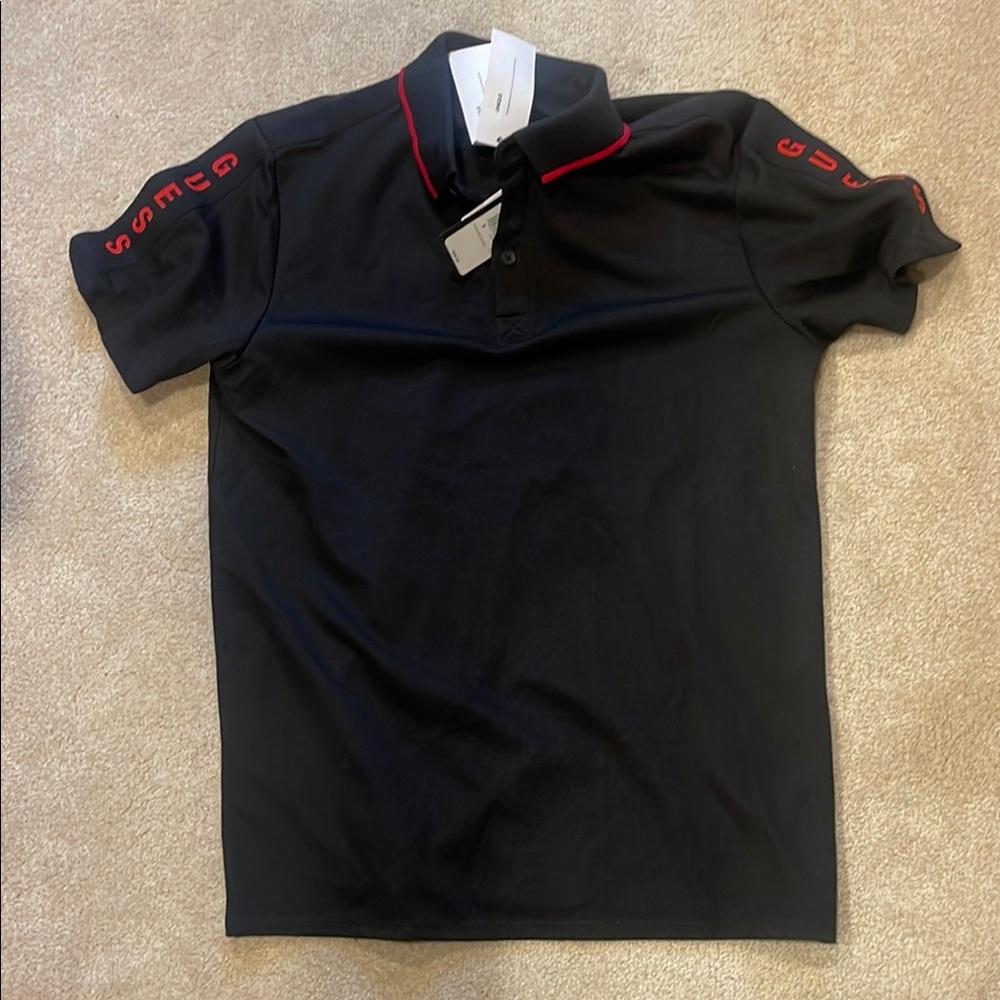 Black Polo Shirt with Red Accents